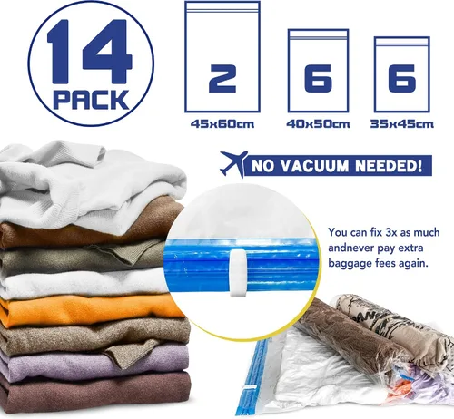 Vista 2 de Bolsas de compresión para viajes, bolsas ahorradoras de espacio para embalaje de viaje, accesorios de viaje (2L+6M+6S)