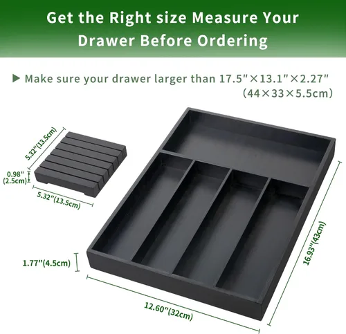 Vista 3 de VaeFae Organizador de cubiertos de bambú, soporte para utensilios para cajón, bandeja de cubiertos de madera con separador para cajón de cocina