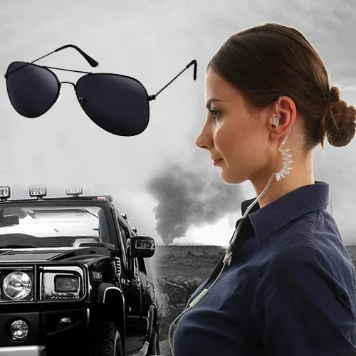 Vista 8 de Twdrer - Conjunto de disfraz de agente espía de 2 piezas con auricular y gafas de sol