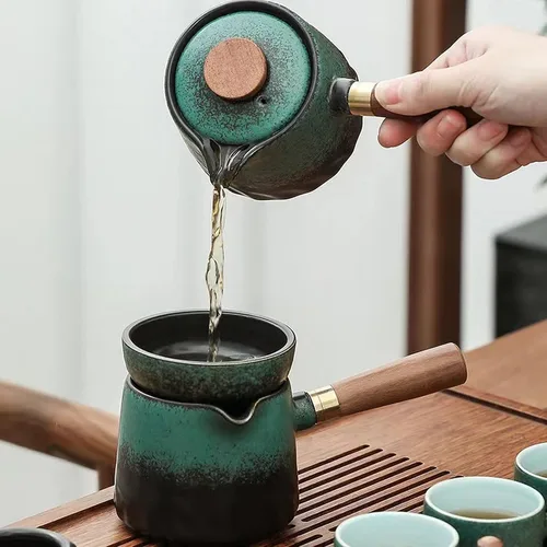 Vista 3 de Juego de té esmeralda, juego de té chino de kung fu, caja de regalo adecuada para cumpleaños, Halloween, Navidad (bosque de jade)
