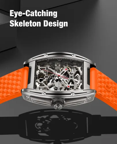 Vista 2 de CIGA Design Skeleton Watch Z Series Titanium Automatic Mechanical Wristwatch Sapphire Tonneau Analog Men's Watches 3ATM Waterproof with Removable