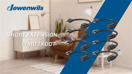 Vista 9 de DEWENWILS Paquete de 10 cables de extensión cortos, cable de alimentación de 1 pie, cable de extensión SJTW de 16 AWG resistente a la intemperie