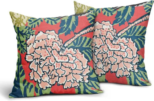 Vista 10 de Sweetshow Juego de 2 fundas de almohada florales de color azul marino de 16 x 16 pulgadas, fundas de almohada cuadradas de lino con estampado