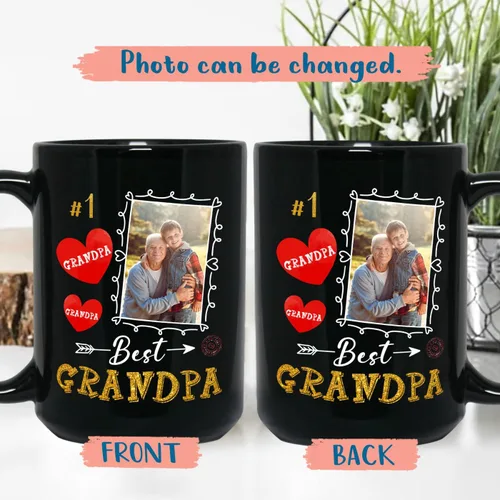 Vista 2 de Taza de café personalizada para el mejor abuelo con nombre y foto de nietos, regalo personalizado no 1 para abuelo, abuelo, papá, pop, taza