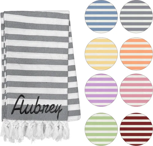 Vista 7 de Toalla de playa personalizada con borlas, toalla de playa turca personalizada de gran tamaño con nombre bordado para adultos y niños, piscina