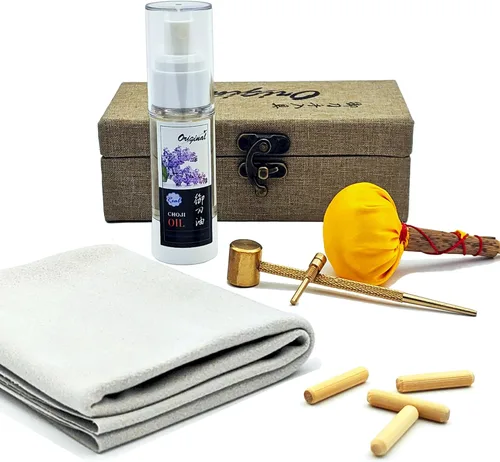 Vista 7 de Sword Katana Cleaning Kit,Contains Choji Oil,Copper Hammer,Chamois,Uchiko Ball,2 Pairs Peg (Mekugi),Apply to Care for Japanese Samurai Swords