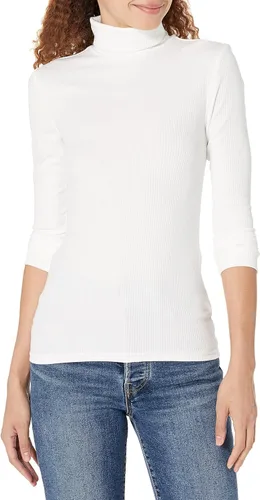 Vista 2 de Tienda Essentials Camiseta de cuello alto de punto acanalado de manga larga para mujer (disponible en tallas grandes), paquete de 2