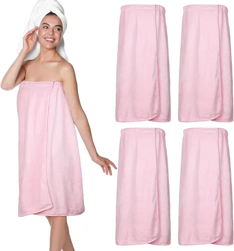 Vista 47 de 4 toallas envolventes para mujer, bata de spa con cierre ajustable, parte superior elástica, envoltura ligera para baño y ducha