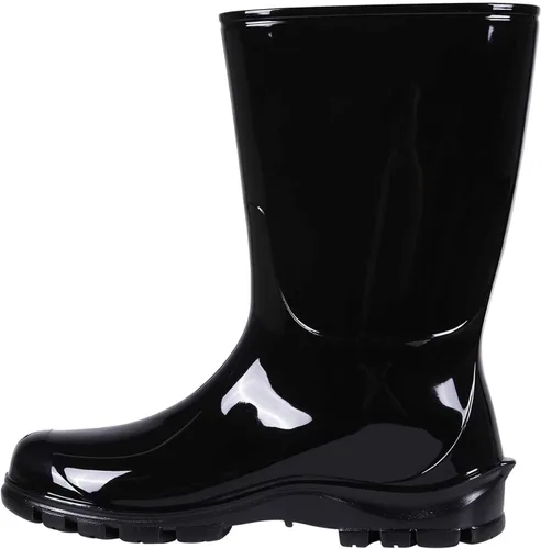 Vista 5 de Asgard Botas de lluvia a media pantorrilla para mujer, botas de goma impermeables estampadas, zapatos cortos de jardín Negro