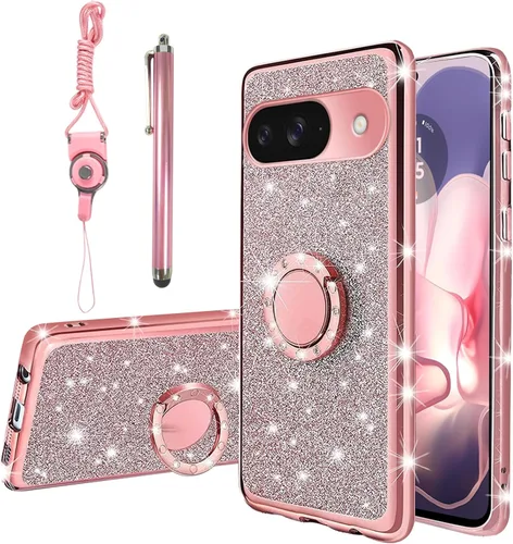 Vista 41 de Funda compatible con Google Pixel 6 Pro para mujer, con purpurina, suave, elegante, transparente, TPU de lujo, bonita funda protectora con correa