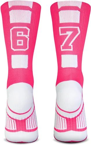 Vista 13 de ChalkTalkSPORTS Calcetines de equipo personalizados - Calcetines con números rosados Elige tu número