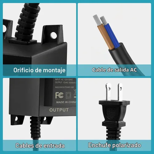 Vista 3 de Transformador de paisaje de bajo voltaje, 60 W 5 A, convierte 110 V-120 V CA a 12 V CA. Transformador de iluminación de paisaje para iluminación al