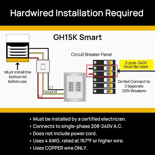 Vista 8 de TURBRO 15,000 W Calentador Eléctrico de Garaje, 240 V, Conexión Directa, Habilitado para WiFi, Calentador de Taller con Ventilador, Protección