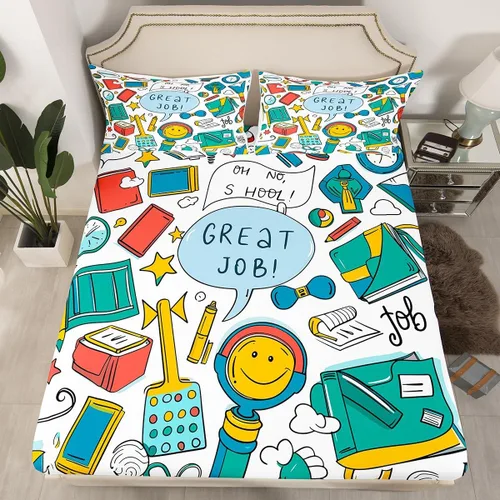 Vista 40 de Juego de ropa de cama ajustable con fórmula informática para niños y niños, diseño de geometría de acuarela, números, fórmula matemática, juego