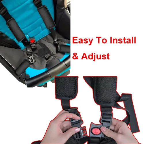 Vista 5 de Cinturón de seguridad universal de 5 puntos para silla alta, almohadillas ajustables para cinturón de seguridad, almohadillas de hombro con correa