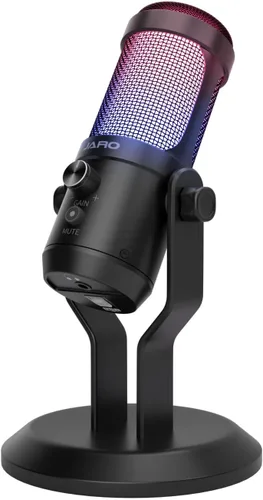 Vista 10 de JARO Micrófono USB para podcast con brazo de brazo, micrófono de condensador de estudio con monitoreo en tiempo real, silencio, control de volumen