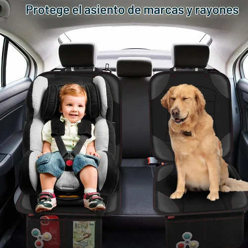 Vista 7 de Sinvitron Protector de Asiento de Coche para Asiento de Niños - Alfombrilla de Cuero Impermeable y Antideslizante con 2 Bolsillos de Malla, Funda
