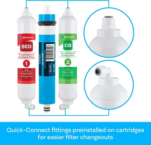 Vista 4 de SpiroPure SP-RO300AQ Sistema de filtro de agua portátil RO Apartamento RO, 150 GPD Osmosis inversa de encimera de 3 etapas para agua potable