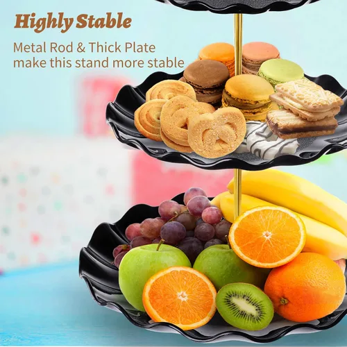 Vista 4 de BACUTHY Soporte para magdalenas de 3 niveles, toalla de soporte para pastel de plástico con bandeja de servicio escalonada para magdalenas, donuts