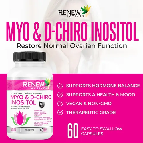 Vista 3 de Renew Actives Myo-inositol y D-Chiro Inositol - Promueve la función ovárica equilibrada, regula el ciclo menstrual, la armonía hormonal y la salud