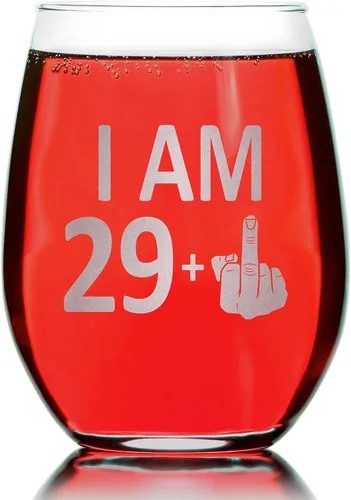 Vista 2 de Promotion & Beyond Copa de vino sin tallo con gráfico de dedo de 29 + 1 30 años, divertido regalo de cumpleaños para amigos