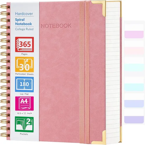 Vista 18 de Cuaderno en espiral, cuaderno de cuero de tapa dura de 365 páginas, diario de gran formato A5 para mujeres y hombres, cuadernos rayados