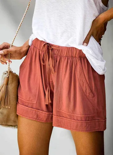 Vista 4 de Wielsscca - Pantalones cortos con cordón para mujer, cintura elástica, casual, ligeros, con bolsillos