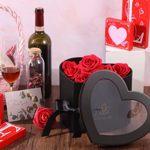 Vista 5 de Zonon Cajas de regalo en forma de corazón para el día de San Valentín para flores, chocolate, doble capa, caja giratoria de 2 niveles para el día