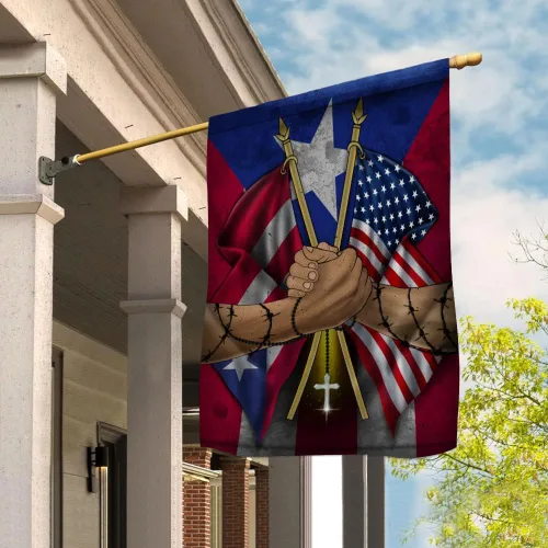 Vista 2 de Bandera estadounidense con apretón de manos puertorriqueño (29.5 x 39.5 pulgadas), banderas de Estados Unidos de poliéster de alta calidad, bandera