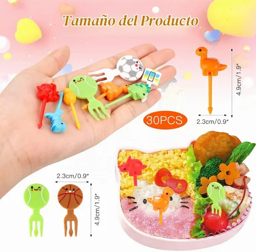 Vista 2 de OOTSR 30 púas de comida para niños, mini palillo de dientes de dinosaurio, reutilizables, para cupcakes, postres, para fiestas, cocina, caja