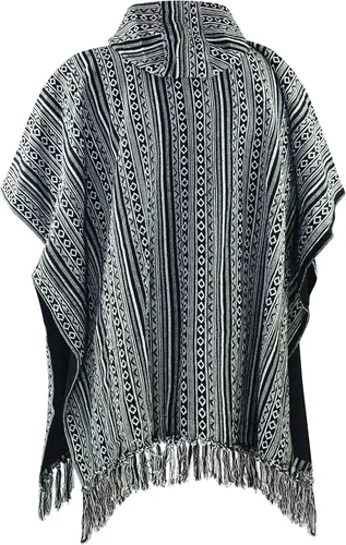 Vista 5 de virblatt - Poncho mexicano para hombre 100% algodón poncho de manta reversible poncho de lana hippie Baja con capucha pancho