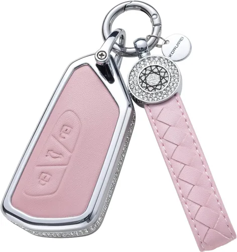 Vista 54 de Funda para llave inteligente con llavero, de piel auténtica color rosa, con cristales, carcasa protectora