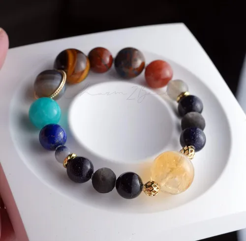 Vista 29 de Precious Gemstone Natural Crystal Healing Bracelet, Rutilated Quartz, Moonstone, Quartz Handmade Original Design Bracelet