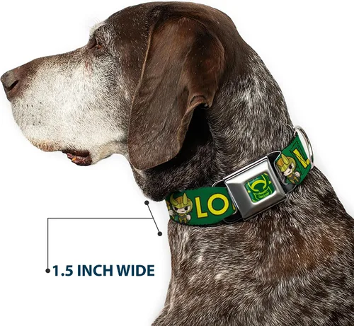 Vista 7 de Buckle-Down Collar de perro hebilla kawaii Loki pie pose texto verde amarillo multicolor, 1 pulgada de ancho - se adapta a cuello de 9-15 pulgadas