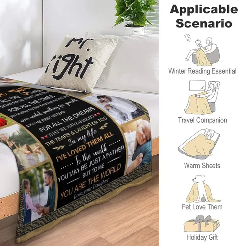 Vista 4 de Mantas personalizadas con fotos, manta para el día del padre: fabricada en Estados Unidos, mantas personalizadas con imágenes, manta personalizada