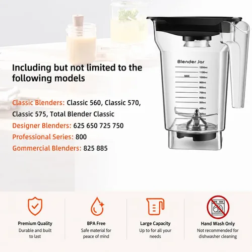 Vista 2 de Tarro de repuesto de 75 onzas compatible con licuadora Blendtec, jarra de contenedor que se adapta a todos los modelos de consumo y comerciales