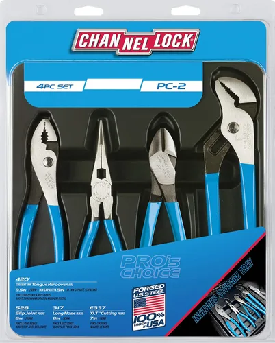Vista 5 de Channellock Kit de alicates PC-2 Pro Choice con bandeja de herramientas adicional para un almacenamiento conveniente, 4 piezas de lengüeta y ranura