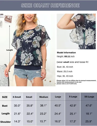 Vista 3 de Neineiwu Blusa de gasa de manga corta para mujer, holgada, informal, para verano