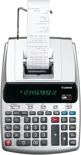 Vista 2 de Canon MP11DX-2 - calculadora con impresora para escritorio con conversión de divisas, reloj y calendario