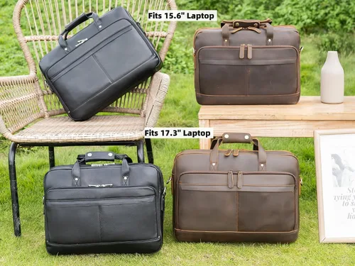 Vista 7 de Masa Kawa Maletín de cuero para hombre de 17/15.6" con bandolera para laptop, bolsa de hombro con mensajero para negocios, viaje, trabajo, estuche
