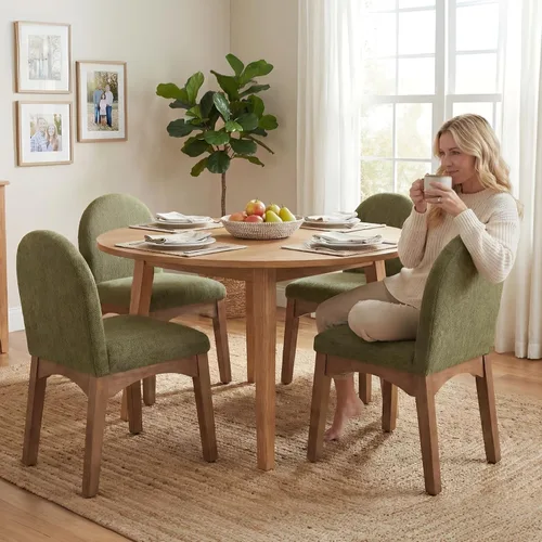 Vista 13 de HNY Juego de 2 sillas de comedor modernas de mediados de siglo, sillas de comedor tapizadas de tela de lino, sillas de cocina sin brazos con patas
