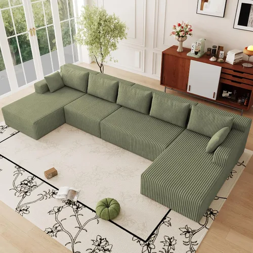 Vista 52 de Sofá modular Cloud de 95 pulgadas con otomana, moderno sofá nube en forma de U con asiento profundo, cómodo sofá de pana de 3 plazas, sofá de espuma