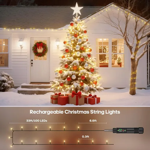 Vista 7 de Paquete de 2 tiras de luces recargables con control remoto, color blanco Blanco cálido