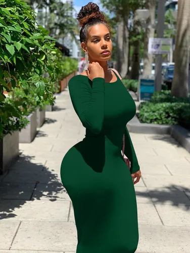 Vista 3 de Vestido sexi ceñido al cuerpo para mujer, vestido midi tipo lápiz de manga larga y cuello redondo para trabajo y oficina