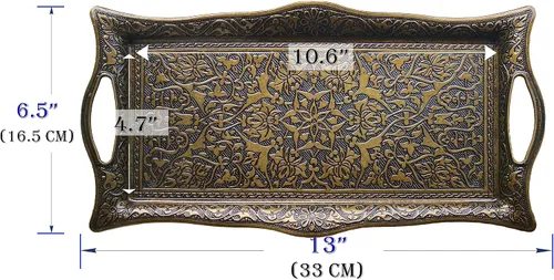 Vista 3 de Bandeja de metal para servir con bordes elevados, bandeja de diseño vintage, bandeja rectangular de metal para servir, bandeja cuadrada para servir