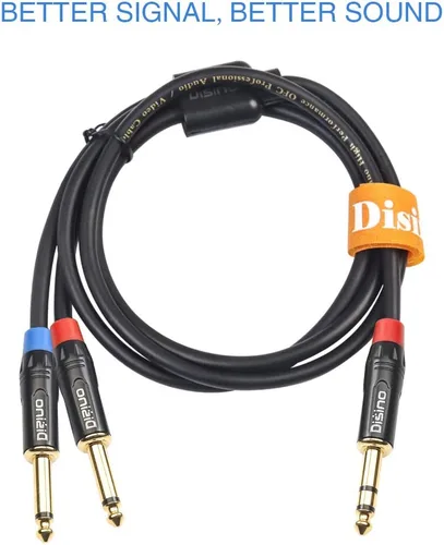 Vista 5 de Cable de inserción divisor en Y estéreo TRS de 1/4 pulgadas, cable de audio de conector auxiliar de 1/4 pulgadas macho a doble salida TS mono de 1/4