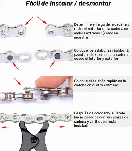 Vista 6 de Kit de herramientas de reparación de cadena de bicicleta, alicates de eslabones de bicicleta con 5 pares de eslabones rápidos para cadena