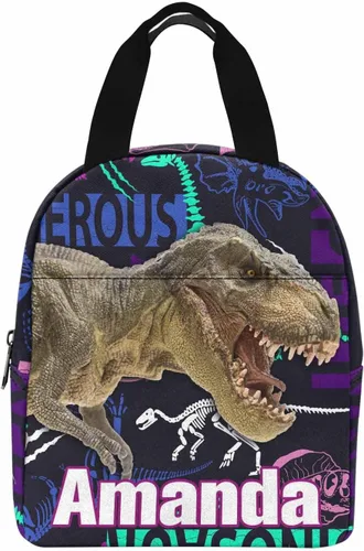 Vista 7 de InterestPrint Bolsa de almuerzo personalizada de mamá papá, bolso de picnic con cremallera de bosque con marco dorado personalizado reutilizable