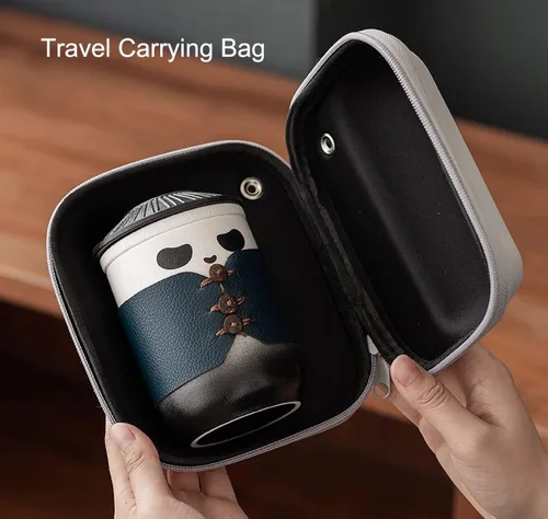 Vista 8 de Juego de té de viaje, bonita taza de té panda con bolsa portátil, tetera de cerámica china de gongfu de 13 onzas con 4 tazas de té de cerámica