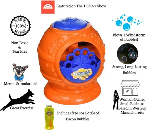 Vista 3 de Bubbletastic Máquina de burbujas de tocino para perros, incluye burbujas de tocino de 8 onzas, no tóxica, segura para perros